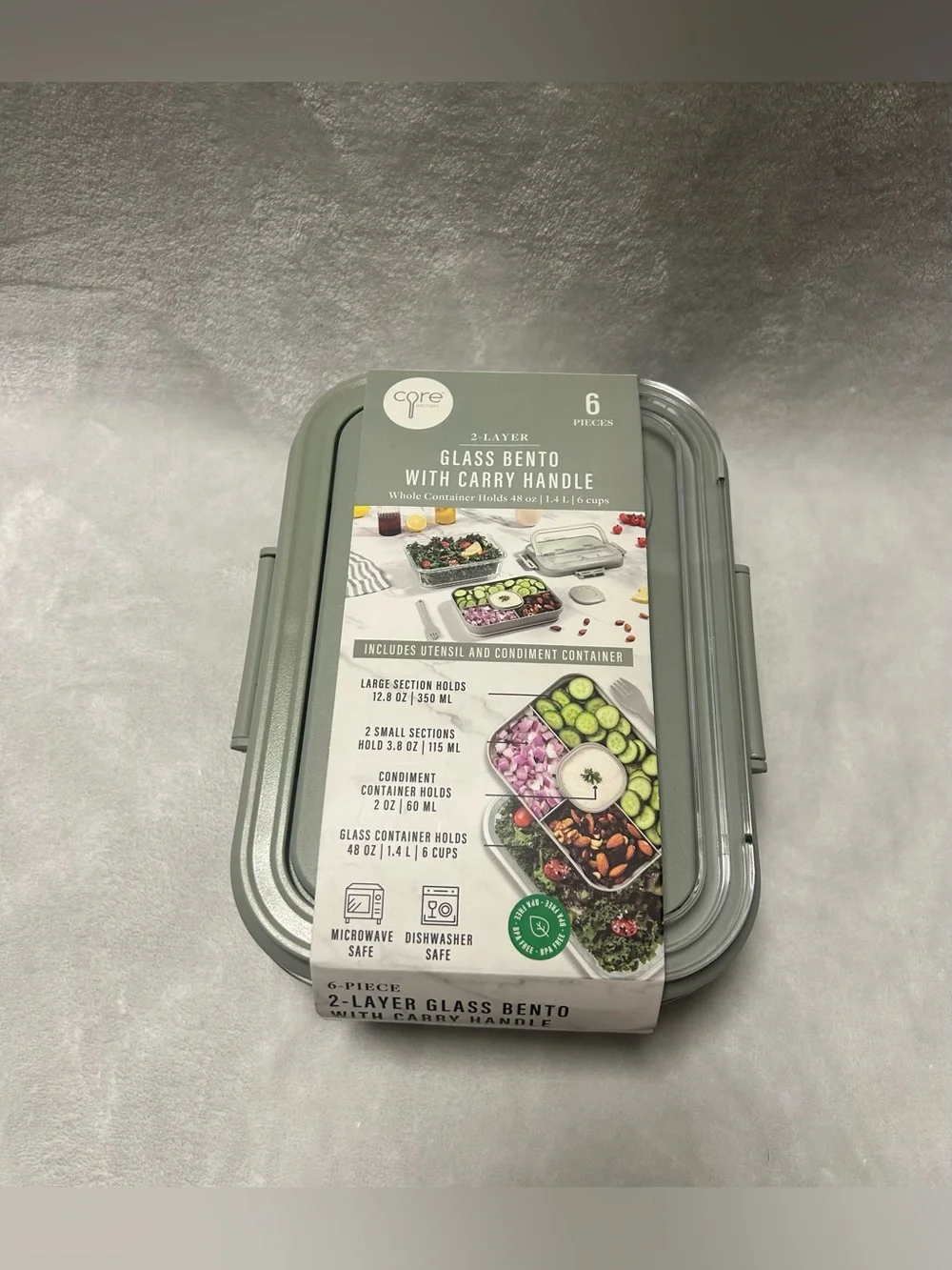 Core green 2 Layer Glass Bento multi compartment food organization storage 48oz